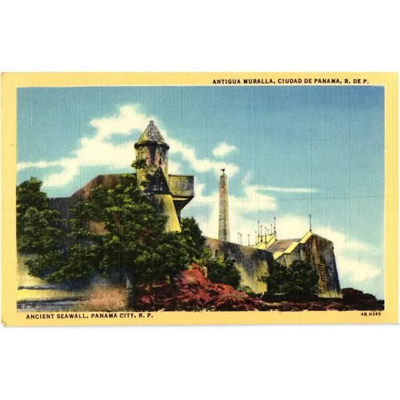 ANCIENT SEAWALL, PANAMA CITY, R. P. Republic Of Panama Postcard - Picture 1 of 2